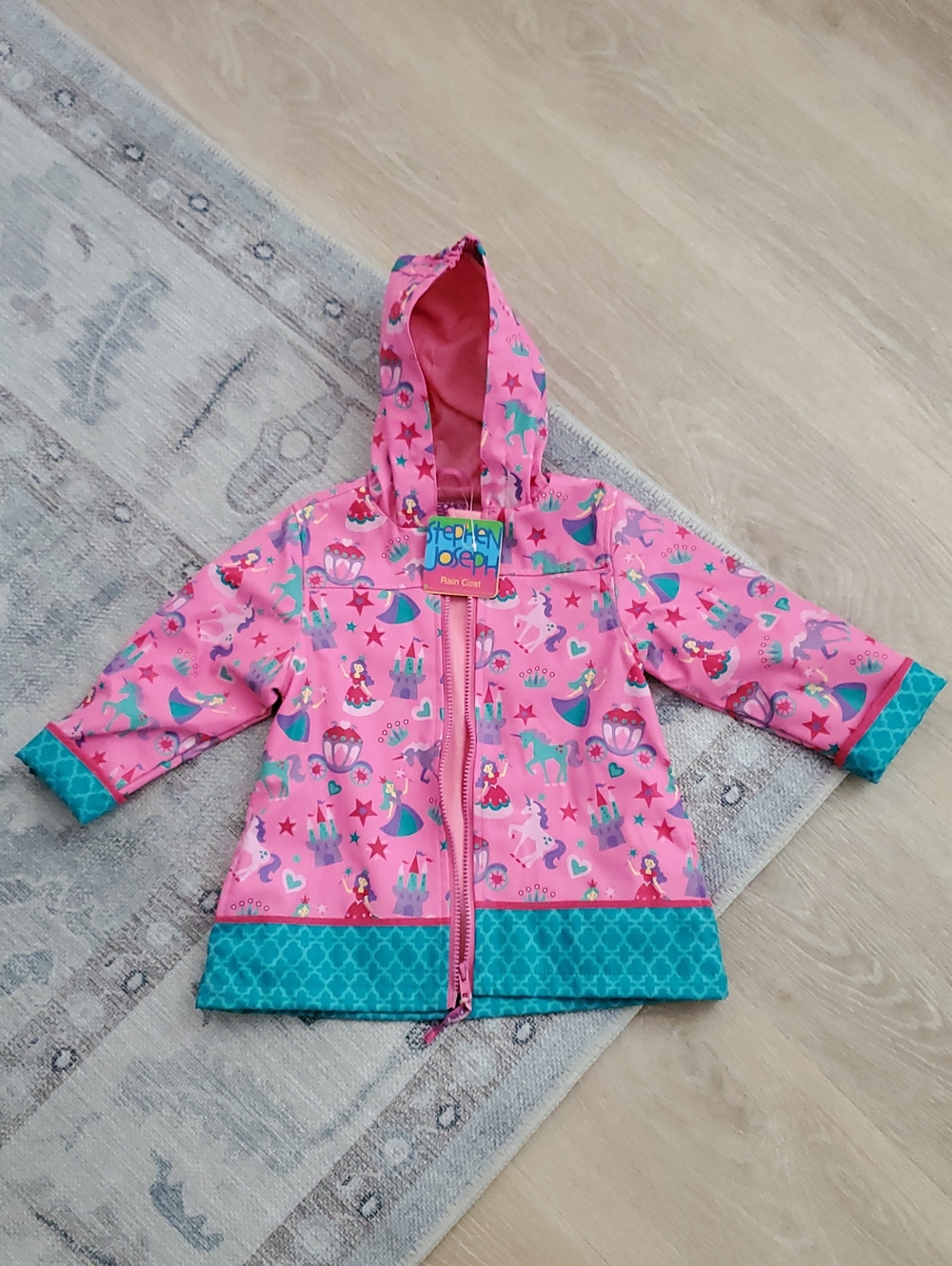 NWT Stephen Joseph Toddler Girls Pink Princess Hooded Raincoat Jacker Sz3T